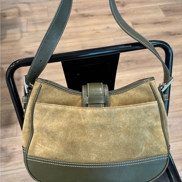 Coach Olive Green Suede and Leather Shoulder Bag - Picture 2 of 3